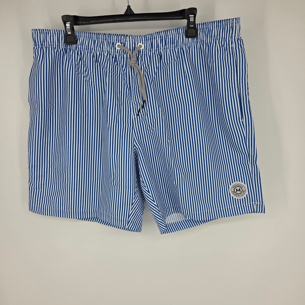 Maamgic Blue White Striped Swim Trunks Mens XXL Beach Club Mesh Lined XHX0709-5